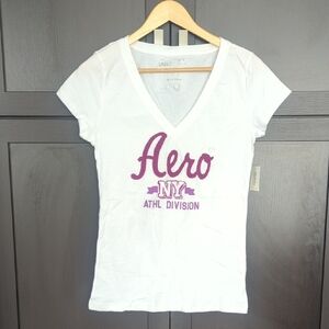 Women's Aeropostale Cotton White & Purple Fitted Short Sleeve Tee - Large NWT